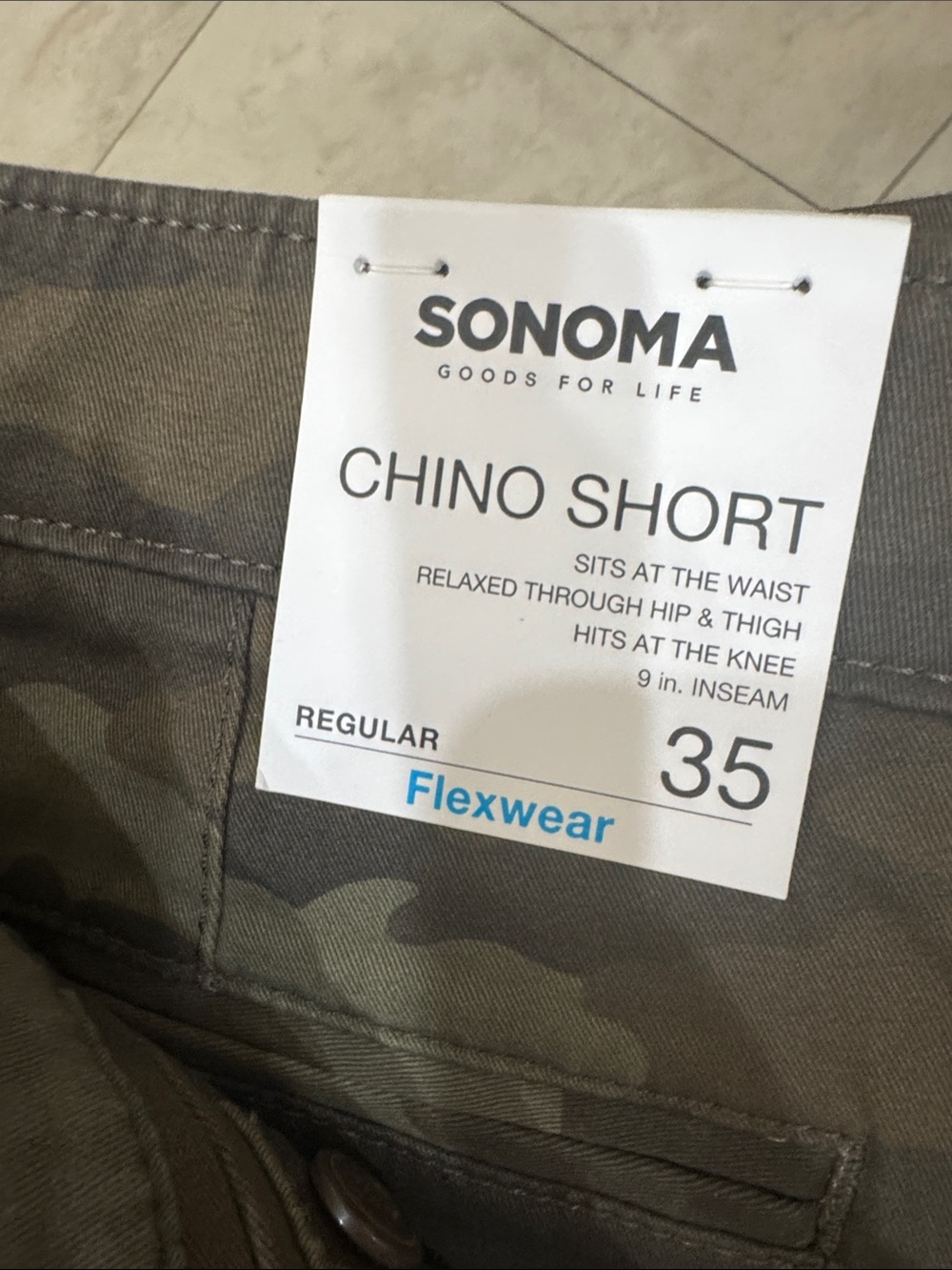 Brand New with Tags Men’s Chino Shorts Size 35 Camouflage Sonoma Flexwear - Picture 5 of 5